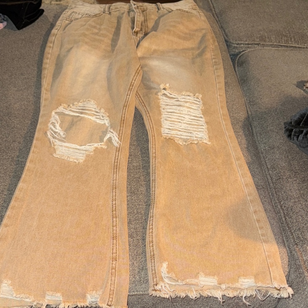 Distressed Tan Women's Jeans